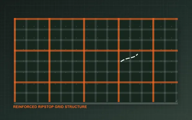 Ripstop reinforced grid fabric structure for backpacks and tactical gear